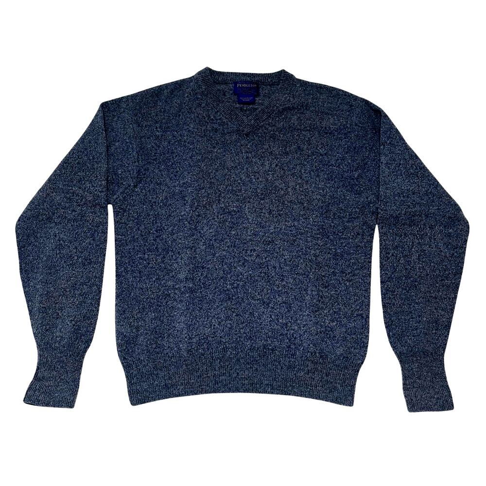 Pendleton 100% Lambswool Sweater Blue Heather Medium V-Neck Pullover